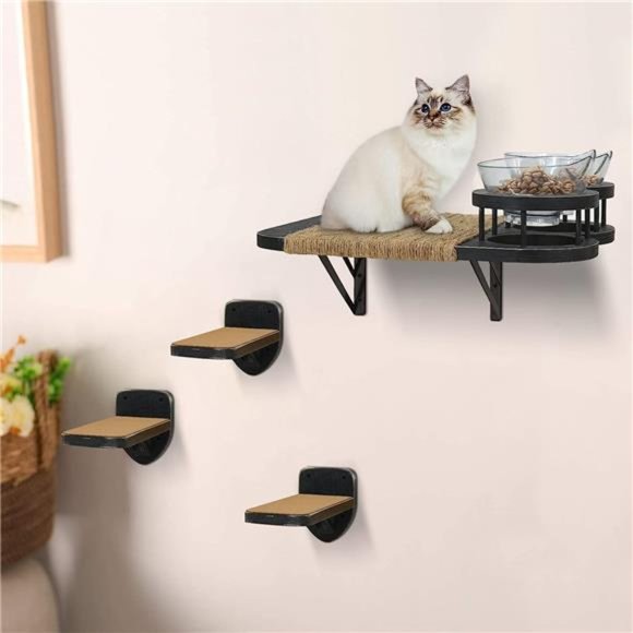 Cat Hammock Cat Wall Shelves with 3Steps,Cat Shelves and Perches with Food Shelf - Picture 3 of 6